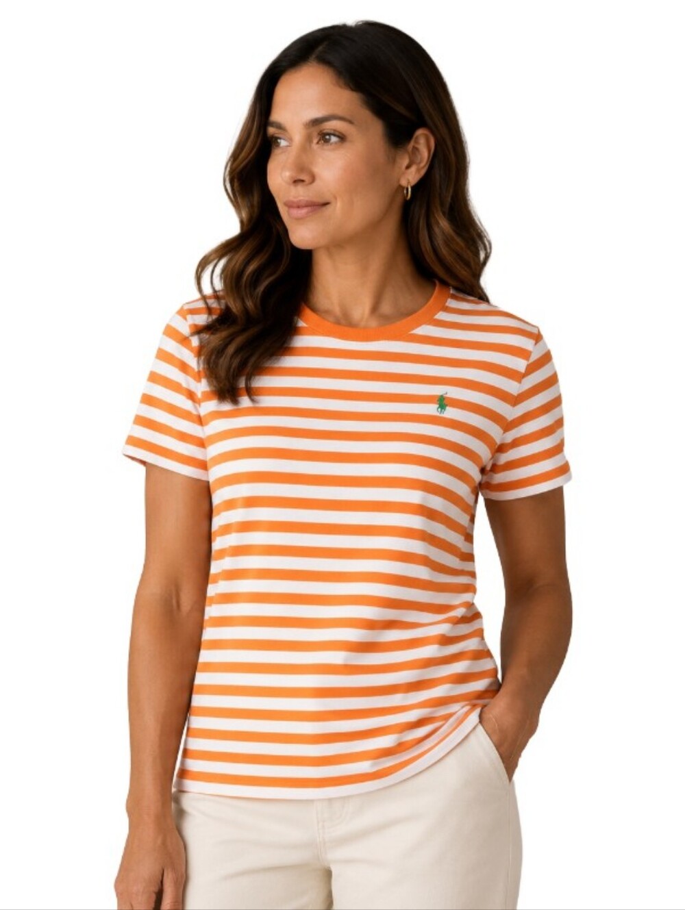 Vintage Ralph Lauren Polo Orange + White Stripe Cotton Tee S